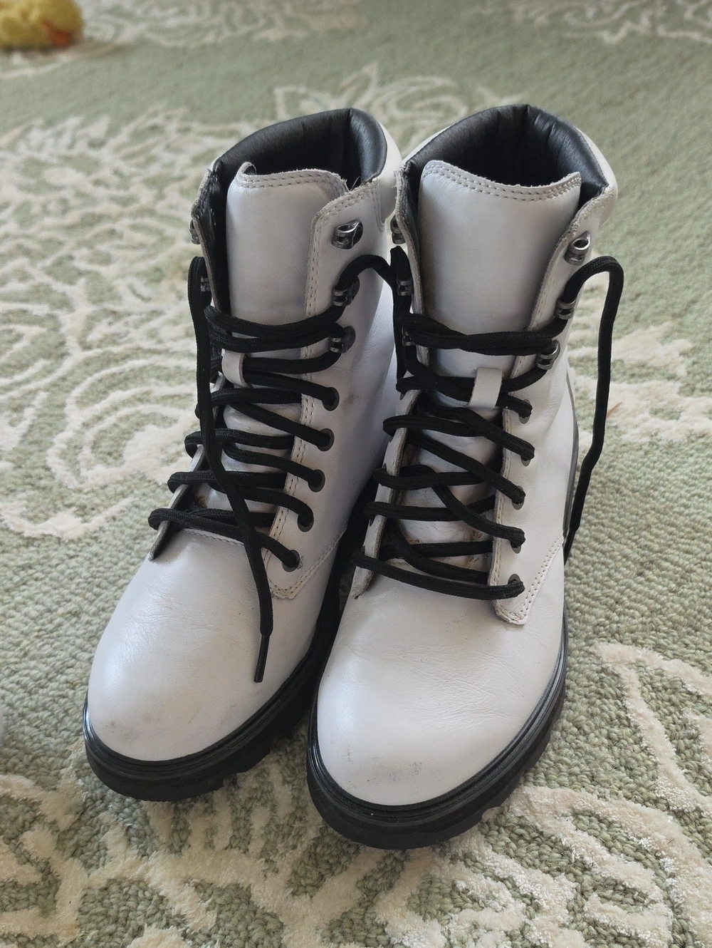 Sorel White Lace-Up Combat Boots with Black Laces